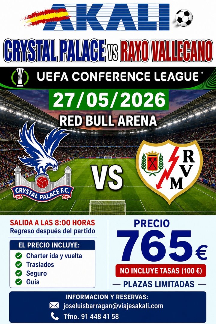 PRIMER AVION - FINAL CONFERENCE LEAGUE EN LEIPZIG  - CRYSTAL PALACE - RAYO VALLECANO 27/05