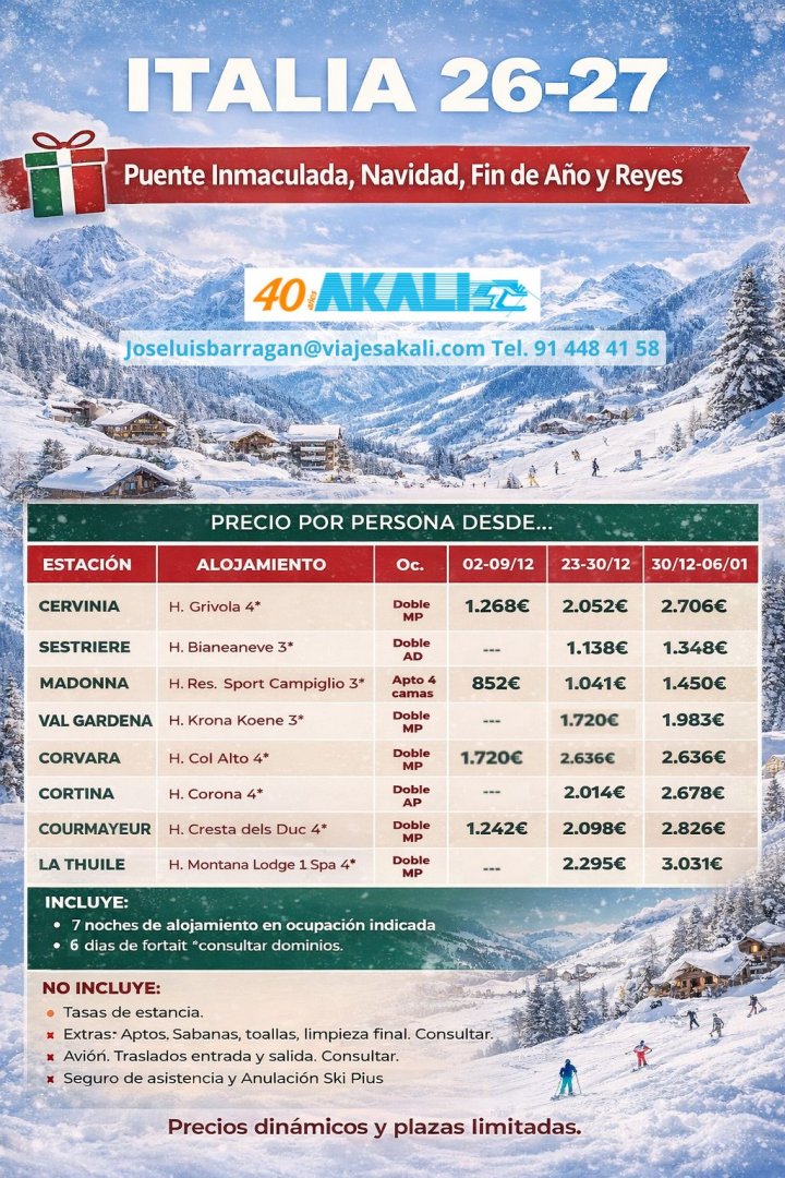 ITALIA 26-27: NIEVE Y TRADICIÓN EN LOS DOLOMITAS Y LOS ALPES